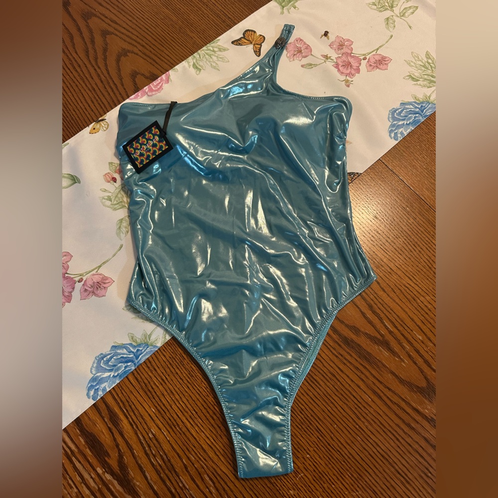 Kurt Geiger one piece shimmering turquoise bathing suit